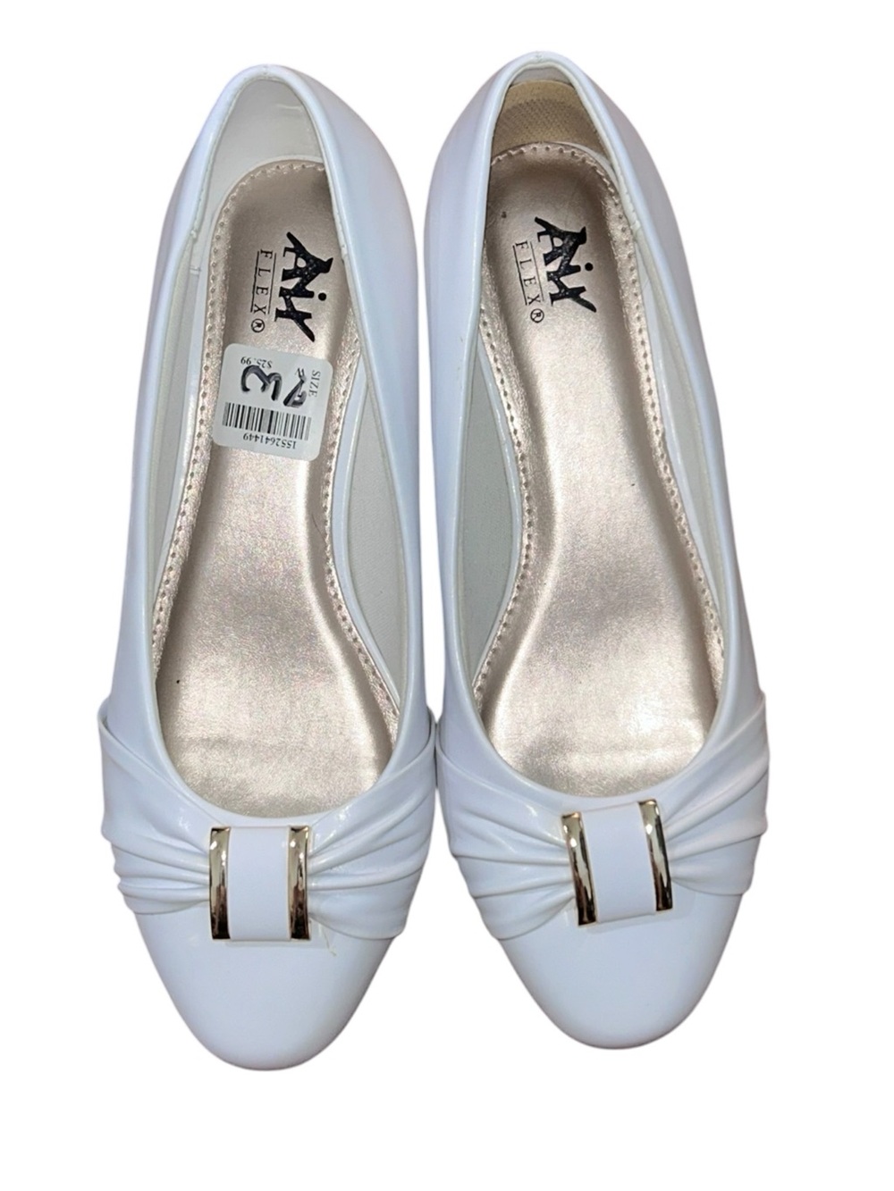 Air Flex Mae White Gold Dress Flats Low Heel Shoes 7W Wide NWT